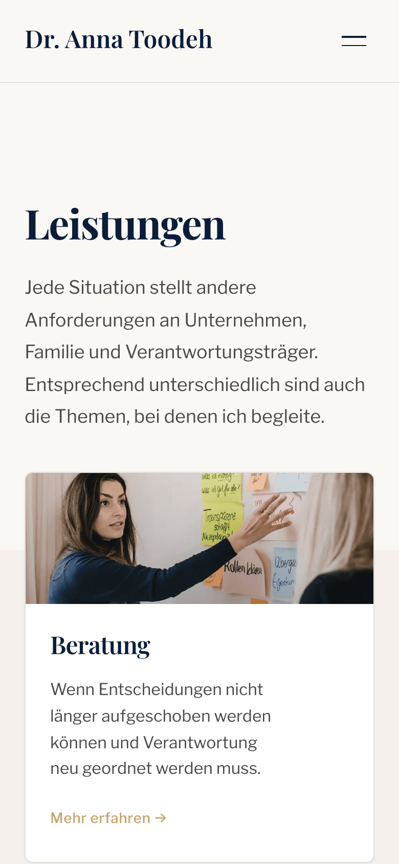 Dr. Anna Toodeh – Leistungen Mobile