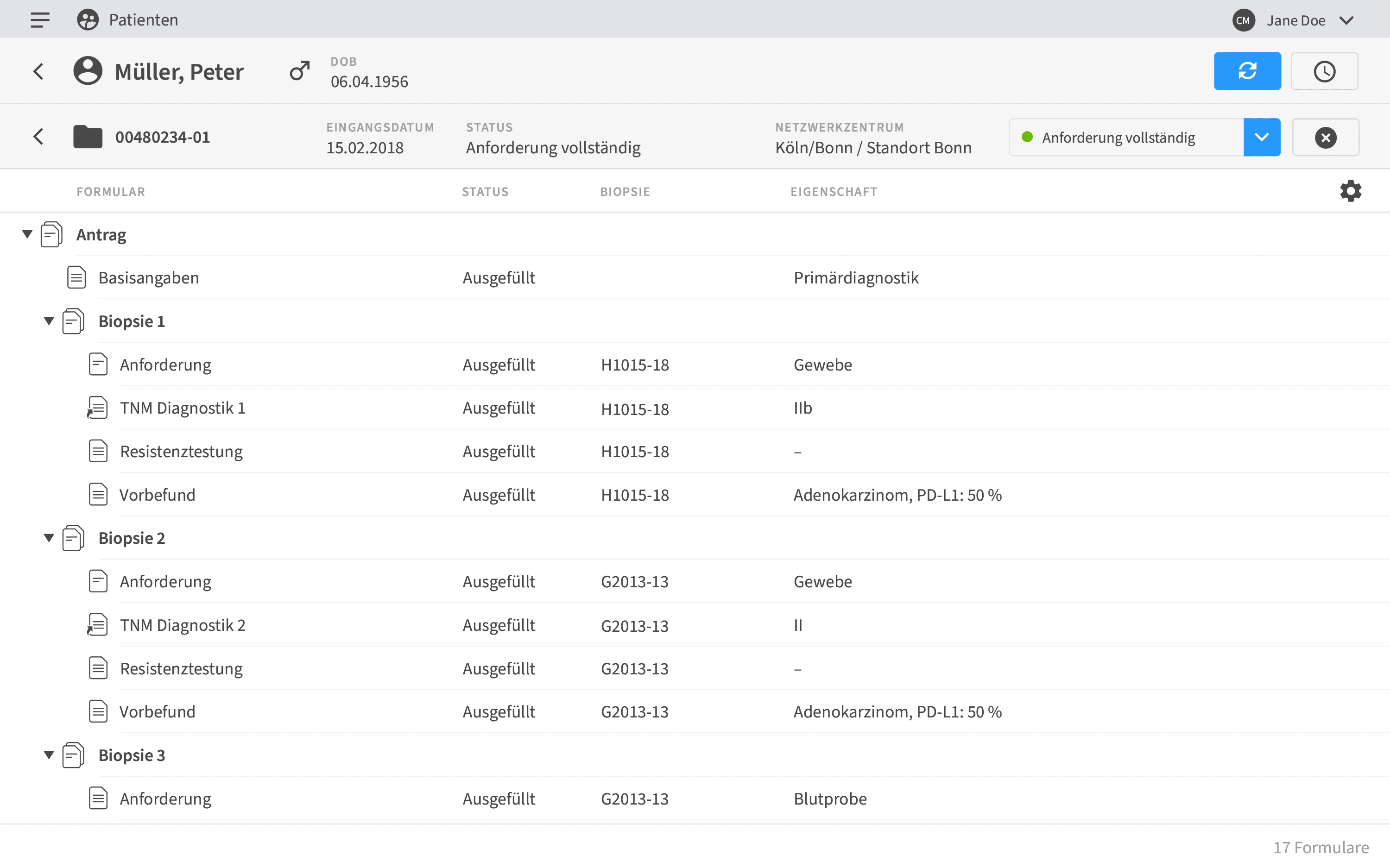 Clinical Documentation System – CM Anforderung bearbeiten