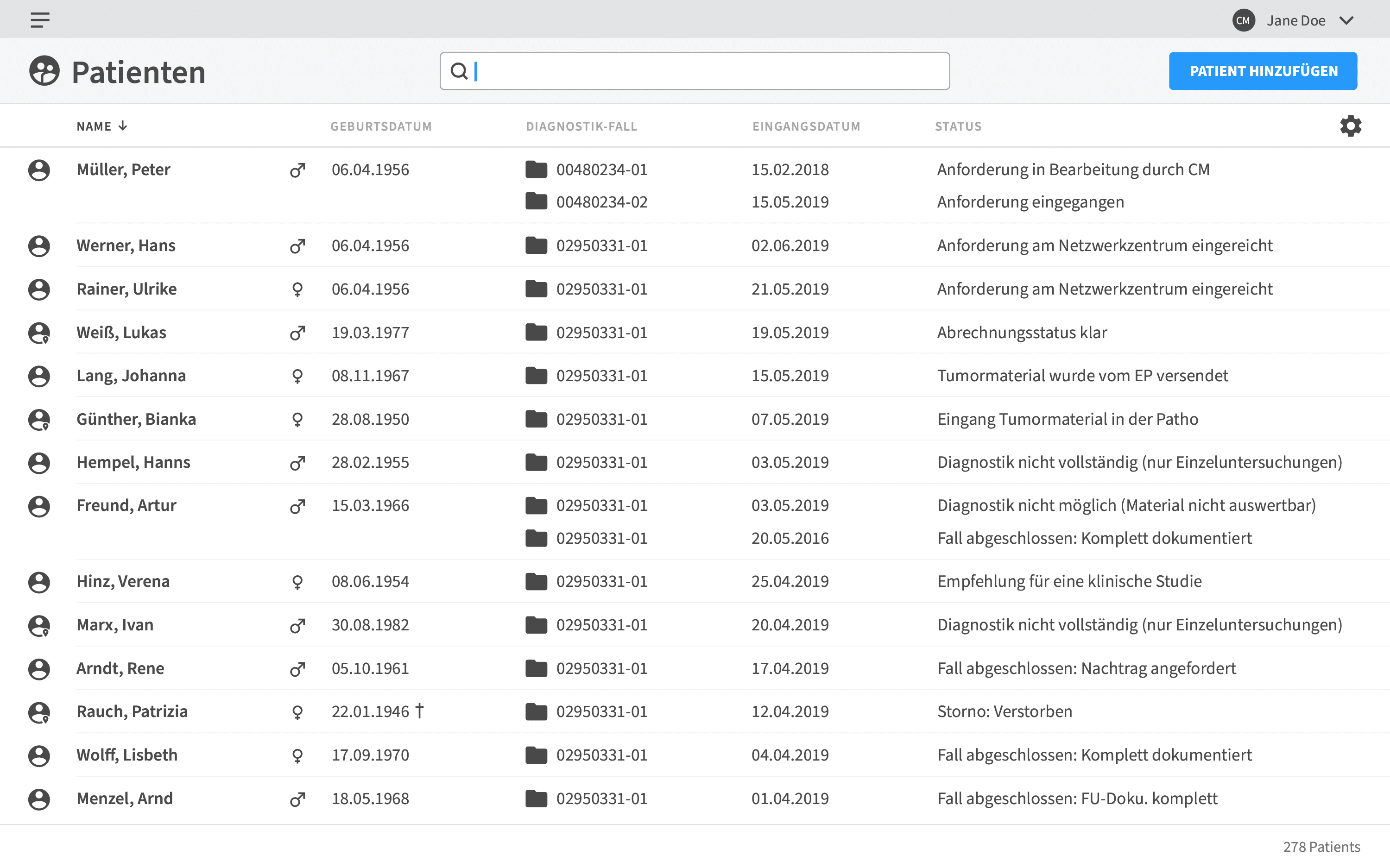 Clinical Documentation System – Patientenübersicht
