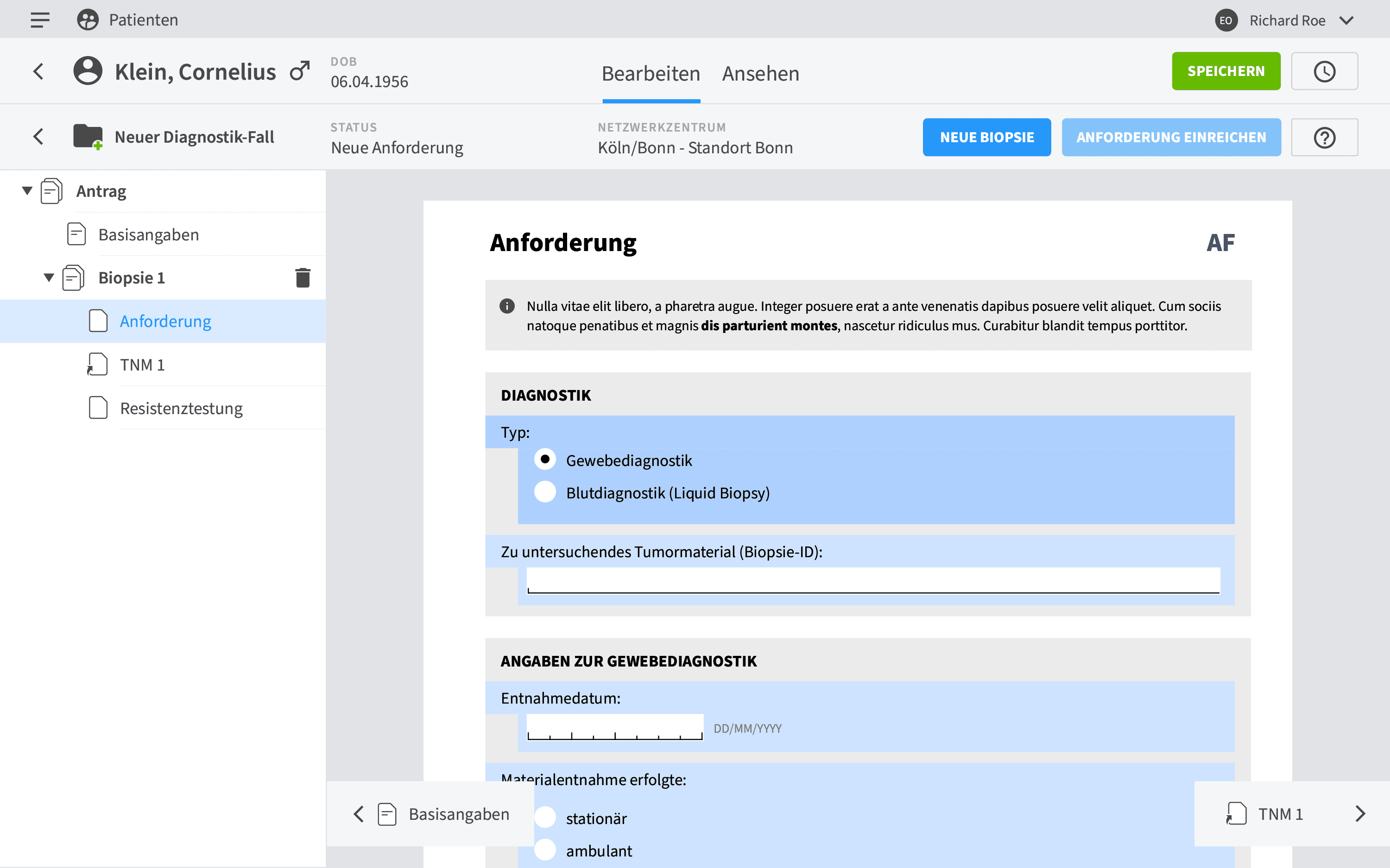Clinical Documentation System – EO Anforderung bearbeiten