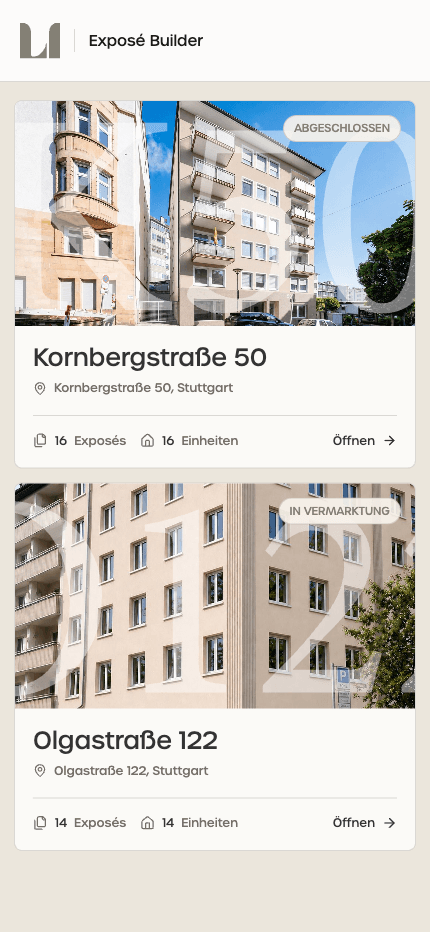 Exposé Builder für Loock Immobilien – Objektübersicht Mobile