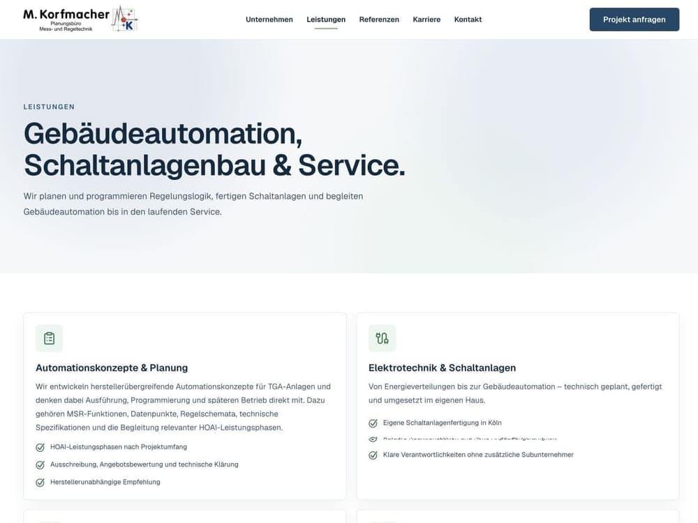 M. Korfmacher GmbH – Leistungen Desktop
