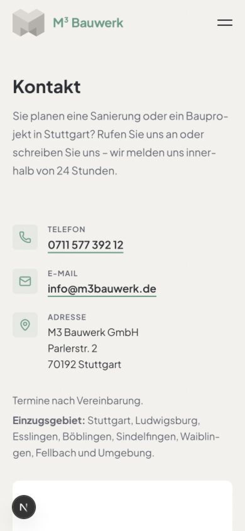 M³ Bauwerk – Kontakt Mobile