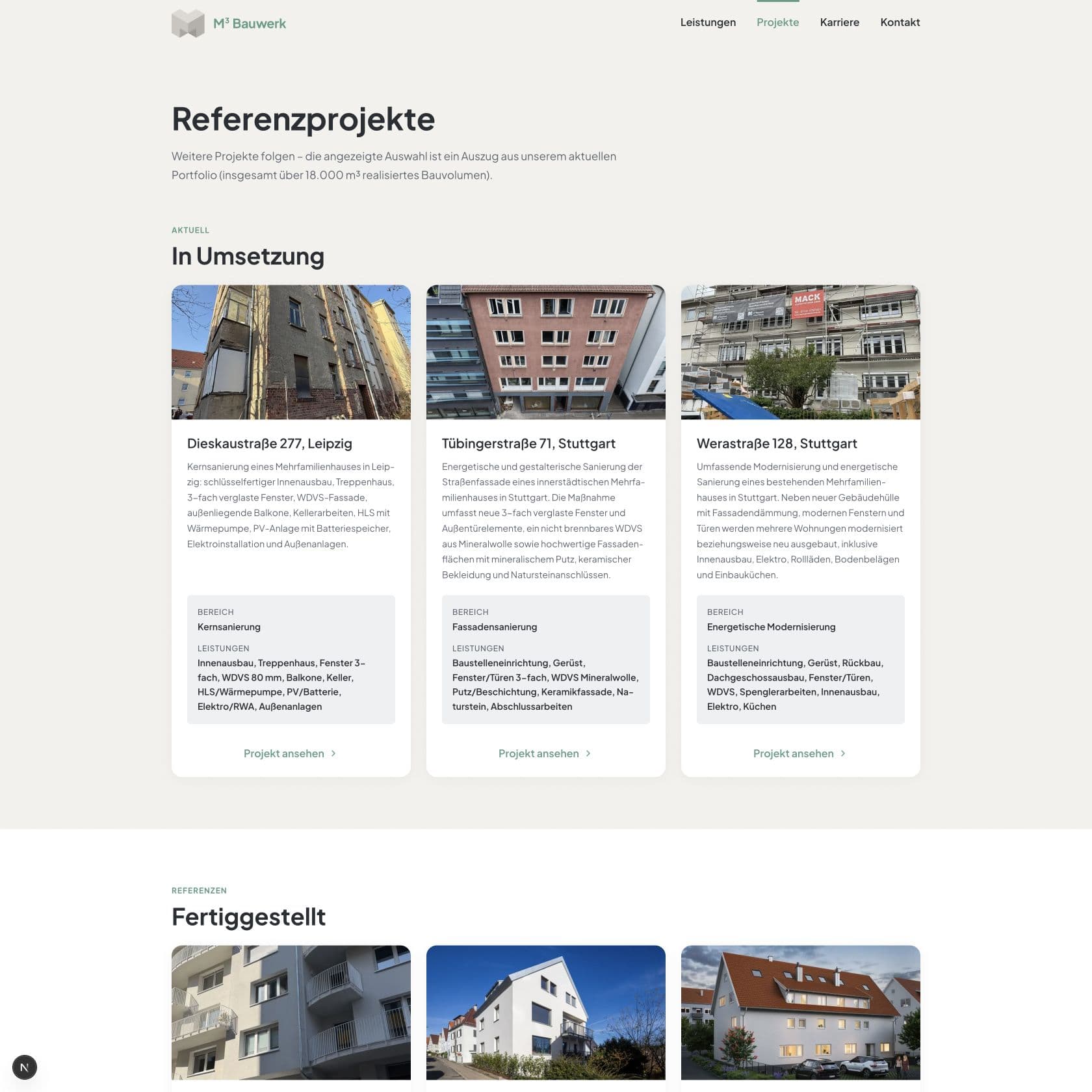 M³ Bauwerk – Projekte Desktop