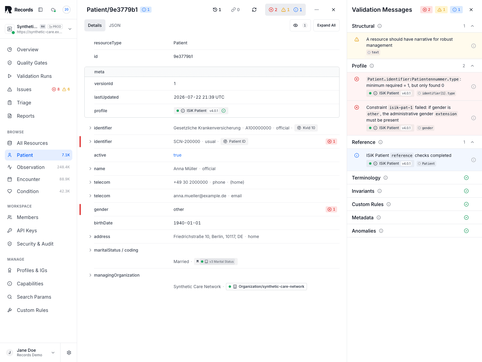 Records – Browse · Validierungsbefunde