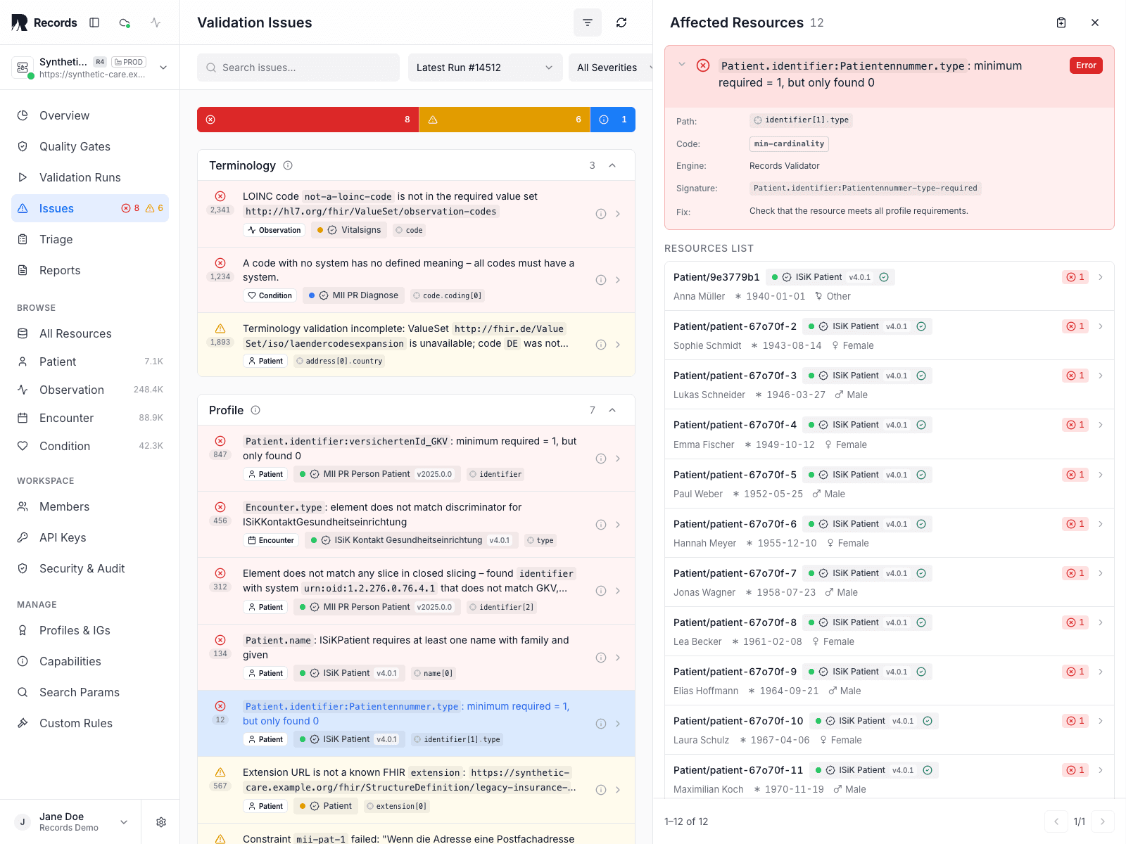 Records – Issues · Betroffene Ressourcen