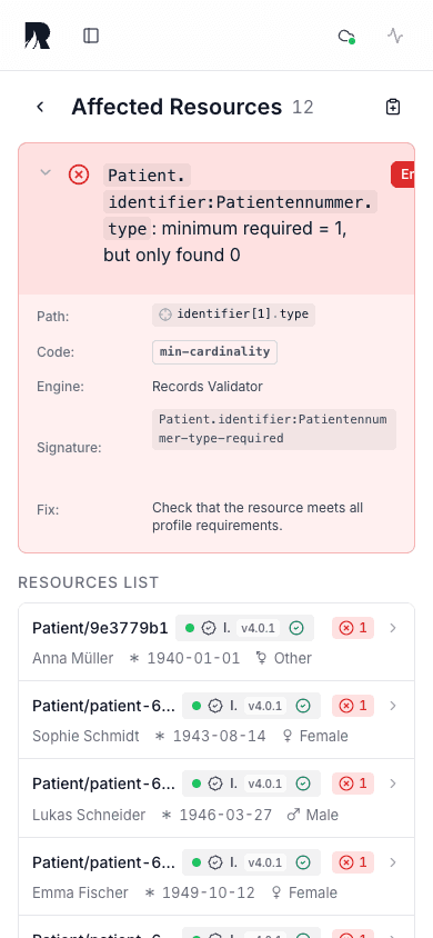 Records – Betroffene Ressourcen · Mobile