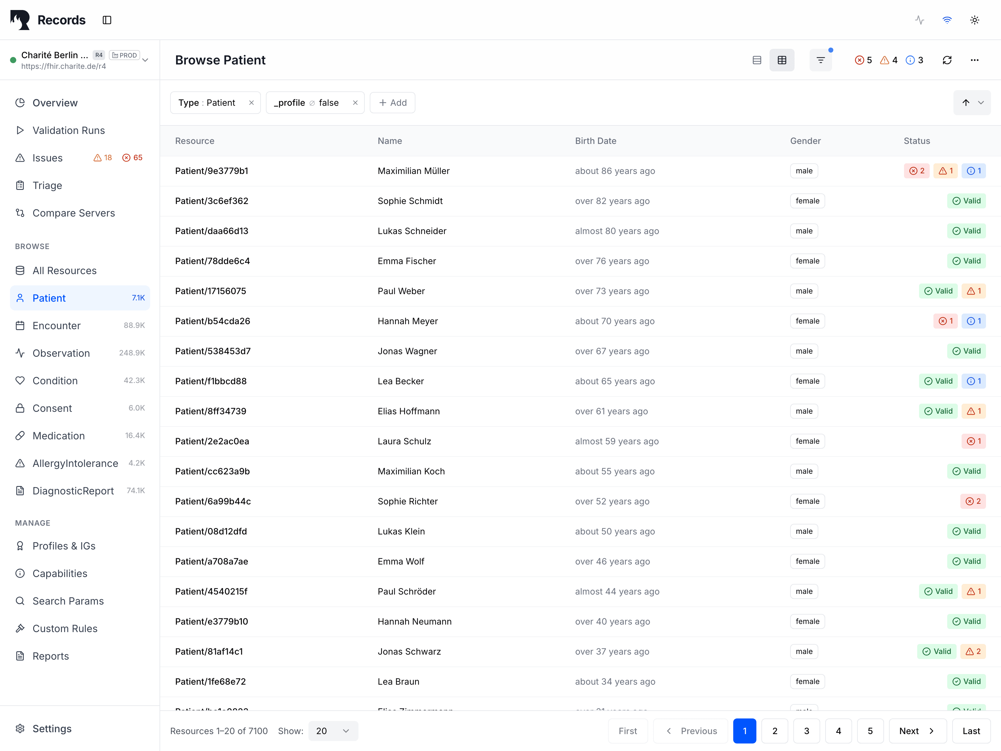 Records – Tabellenansicht