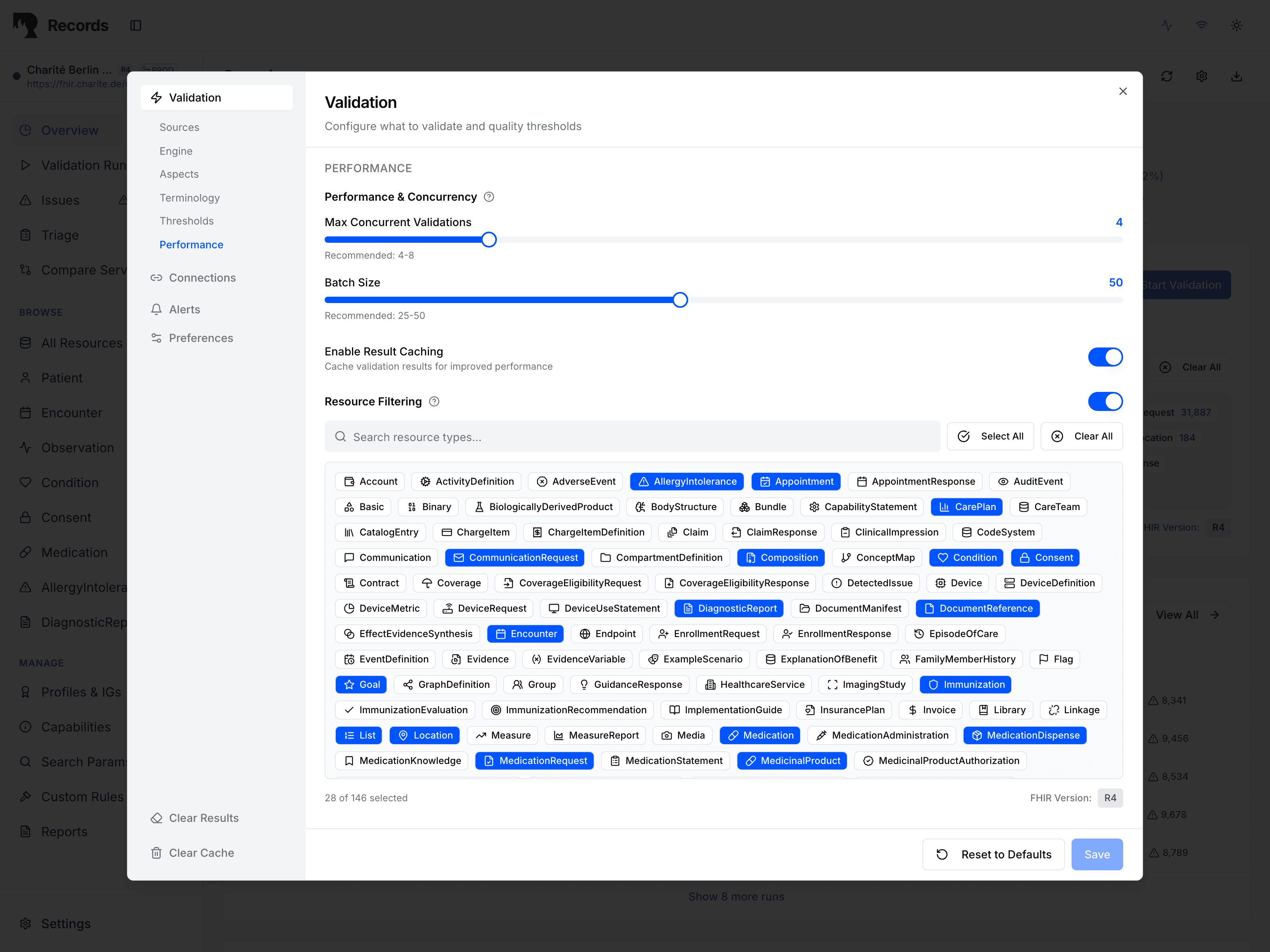 Records – Settings: Performance