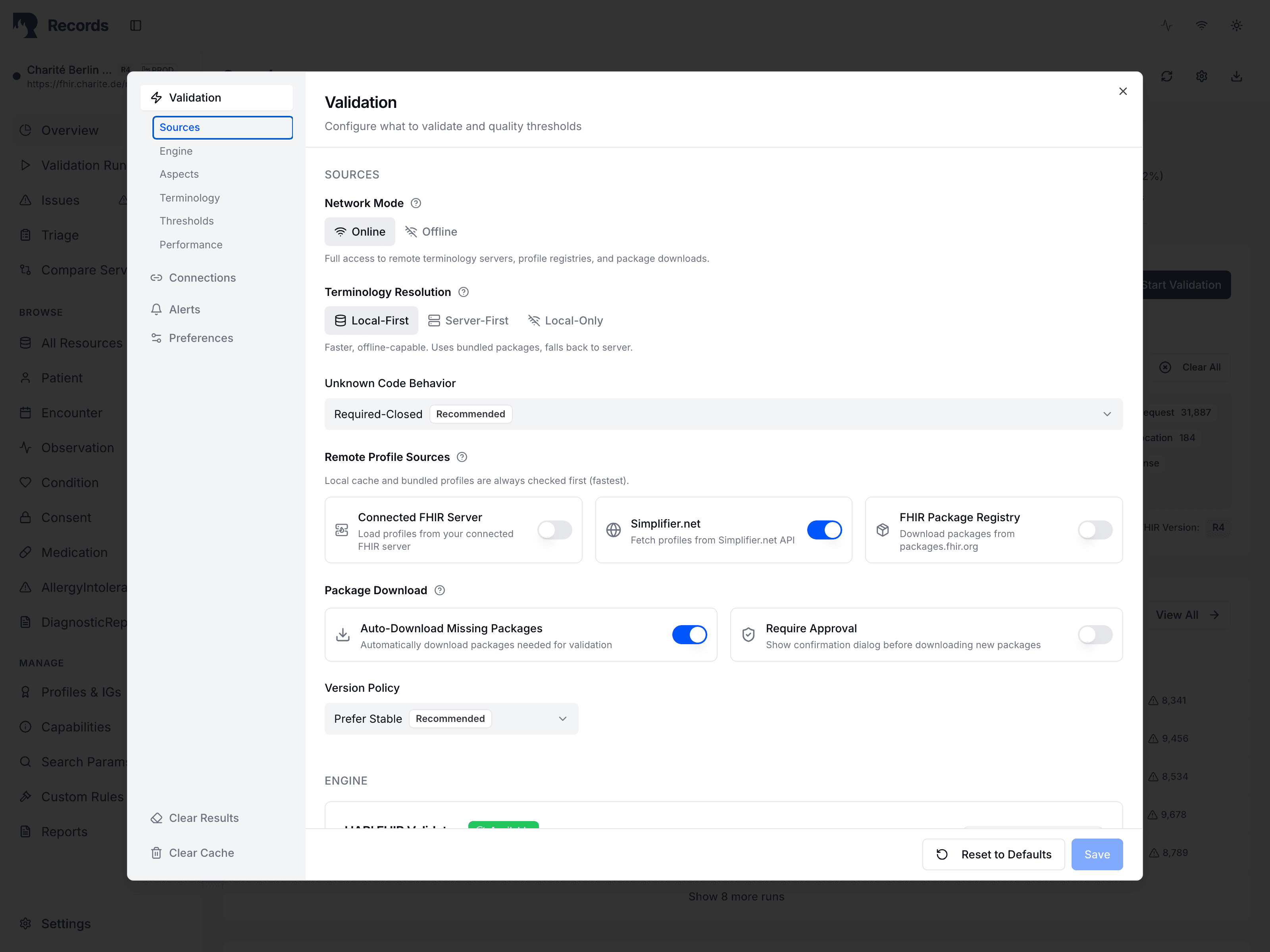 Records – Settings: Quellen